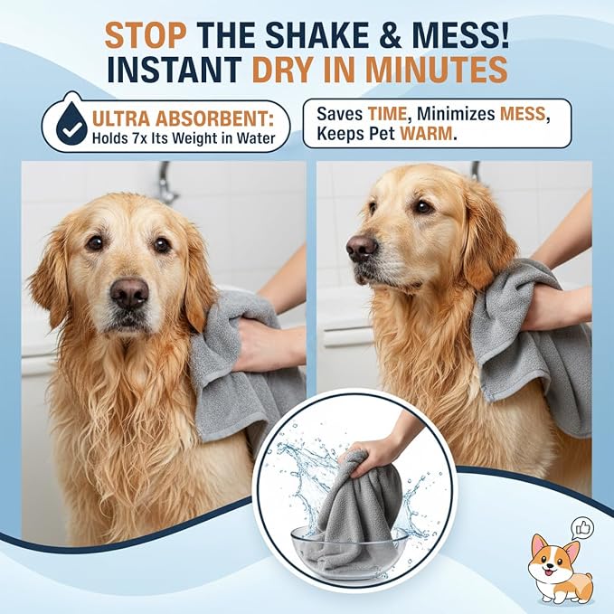 Dog Towel Keeps Your Pet Cozy After Every Use - Microfiber Towels for Drying Dogs & Cats - Quick & Efficient Grooming Gray Towel for Outdoor Play - Gently Dries Your Pet’s Fur 15.7 x 27.6in Medium