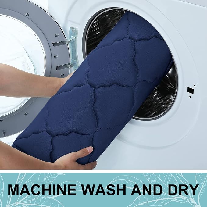OLANLY Memory Foam Bath Mat Rug 44x24, Ultra Soft and Absorbent Bathroom Rugs, Non-Slip, Comfortable, Machine Washable Bath Carpet for Bathroom Floor, Tub, Shower and Home Decor Accessories, Navy