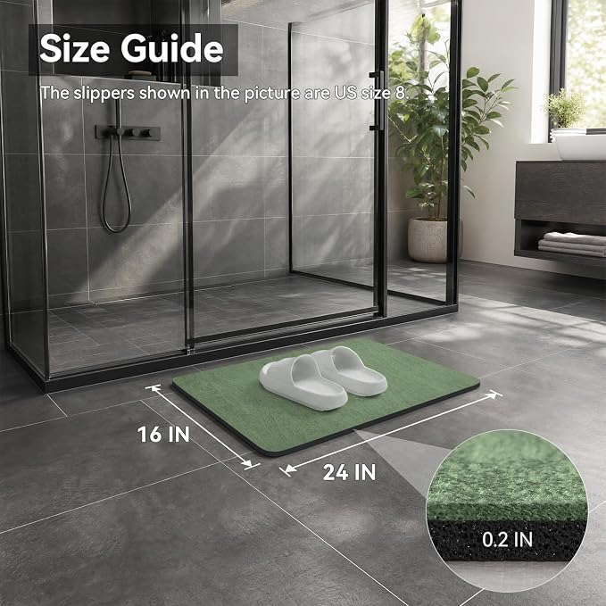 MontVoo -Bath Mat Rug-Rubber Backing Non Slip Quick Dry Absorbent Thin Bathroom Rugs Fit Under Door-Faux Suede Surface Bathroom Floor Mats-Shower Rug for in Front of Bathtub Shower Sage Green 16"x24"