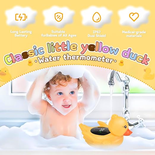 Baby Bath Thermometer - Digital Floating Water Thermometer with LED Display & Color Temperature Alerts, Rechargeable Bath Toy for Infant Bathtub Safety, Newborn Bath Essentials Gift