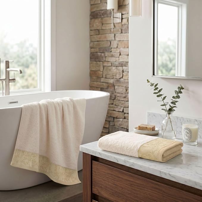 Superior Floral Jaquard Cotton Bath Towels, 2pc Body Towel Set, Ivory | Soft Absorbent Quick Dry Terry Weave, Machine Washable Breathable Premium Hotel Quality, Wisteria Towels, Large 2 Bath Towel