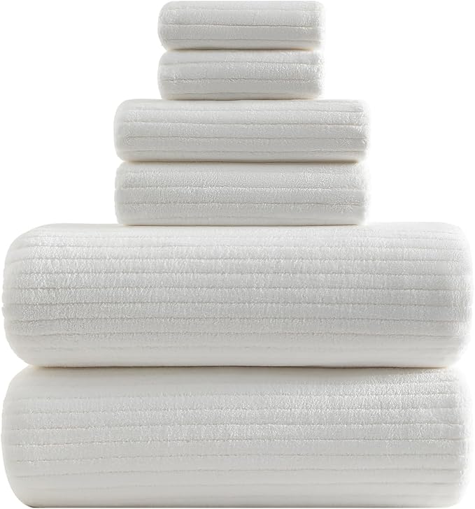YTYC 39x78 Bath Sheets Extra Large Bath Towels Set for Adults Super Soft Absorbent Striped Microfiber Oversized Bathroom Towels - White, 6 PCS