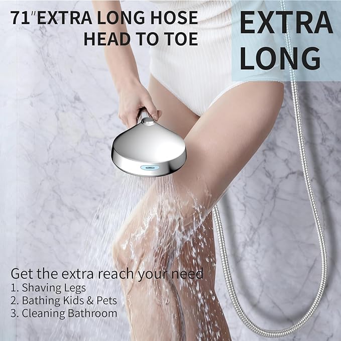Handheld Shower Head, 8 Spray Modes High Pressure shower head with handheld, Built-in Pause Mode & Power Wash, Non-Clogging Nozzles Hand Held Shower Head, Leakproof 71 Inch Hose & Adjustable Bracket