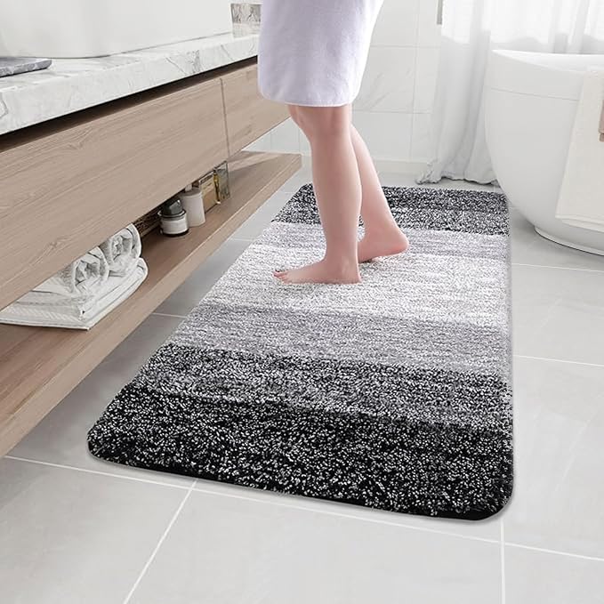 Arotive Microfiber Bathroom Rugs, Shaggy Soft and Absorbent Bath Rug, Thick Plush Machine Washable Dry Bath Mats for Bathroom, Tub and Shower, 40x32, Black, Rectangular