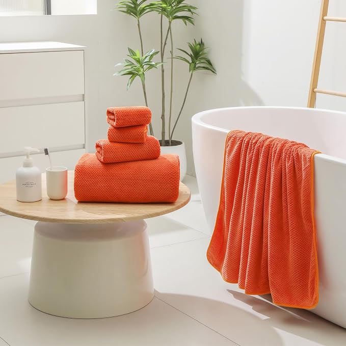 YTYC 29x59 Inch Bath Towels Set of 6 Large, Super Soft Lint Free Lightweight Microfiber Shower Towels for Bathroom 80% Polyester (Burnt Orange, 6 Piece)