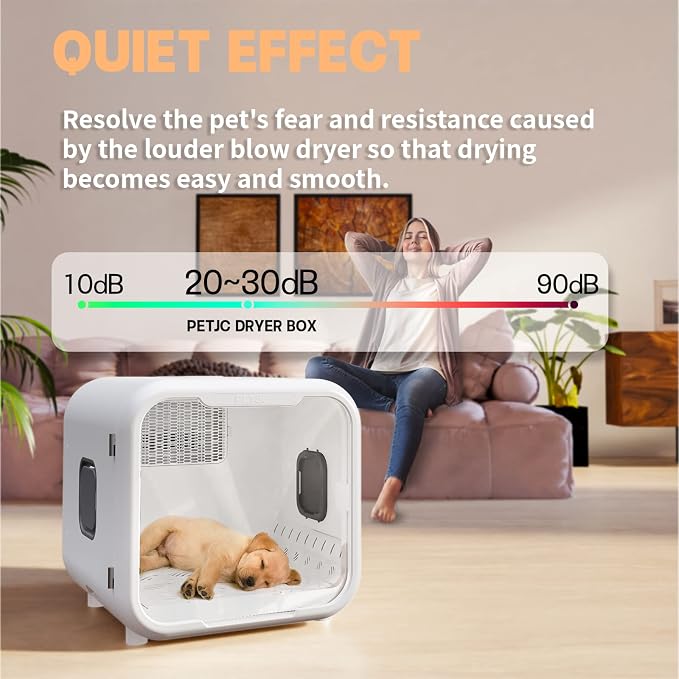 Automatic Pet Dryer Box for Cats and Small Dogs,Ultra Quiet Dog Hair Dryer 71L Capacity with Smart Temperature Control and 360 Drying (White-APP)