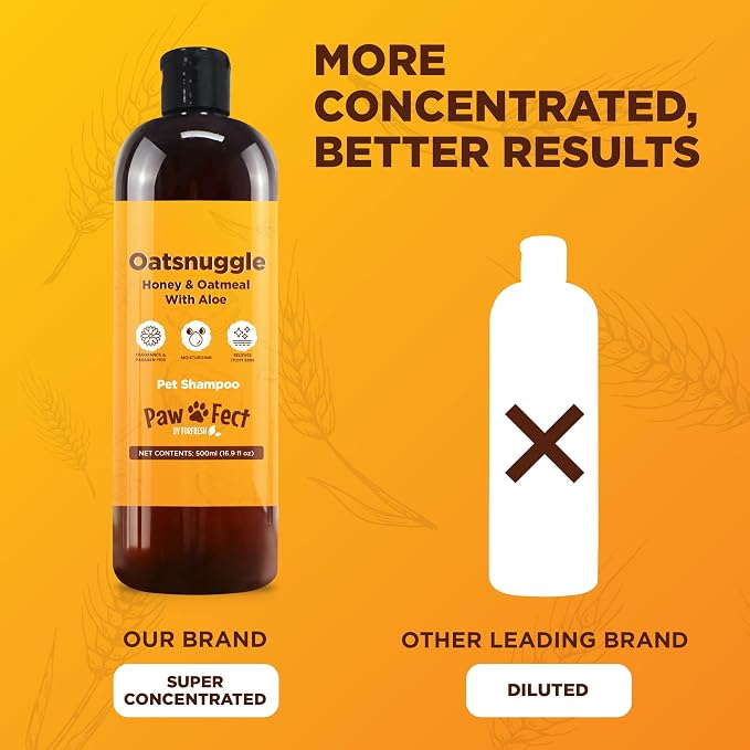 Honey & Oatmeal 16.9 oz Pet Shampoo for Dogs, Natural Formula with Colloidal Oatmeal, Aloe & Honey - Relieves Itchy Dry Skin, No Sulfates or Parabens, Gentle, Chamomile Scented