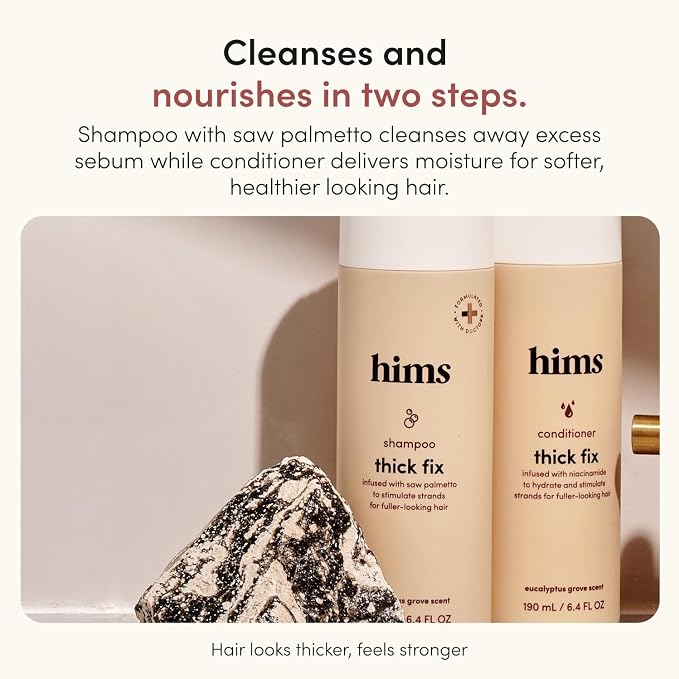 hims Thick Fix Shampoo & Conditioner Set - Saw Palmetto for Healthy Hair Growth & Thickening - Scalp Cleansing - Vegan, Sulfate-Free & Cruelty-Free - Eucalyptus Scent, 6.4 fl oz