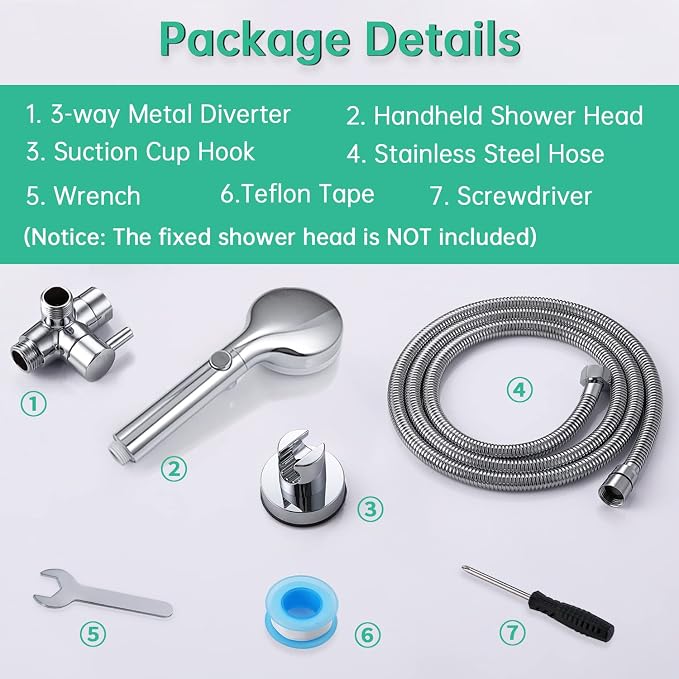 Dog Shower Head Sprayer Pet High Pressure 3 Mode Handheld with ON OFF Switch Metal Diverter 100 Inch Extra Long Stainless steel Hose No Drill Hook Chrome