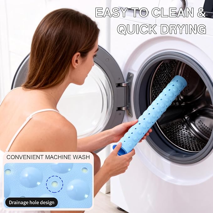 Anti-Slip Bathtub Shower mat, 21×21（ 53×53cm） inch Soft Oversized Machine Washable Non-Slip Bathtub mat with Drainage Holes, Bathroom Floor Suction Cup.（1-Opaque Light Blue）
