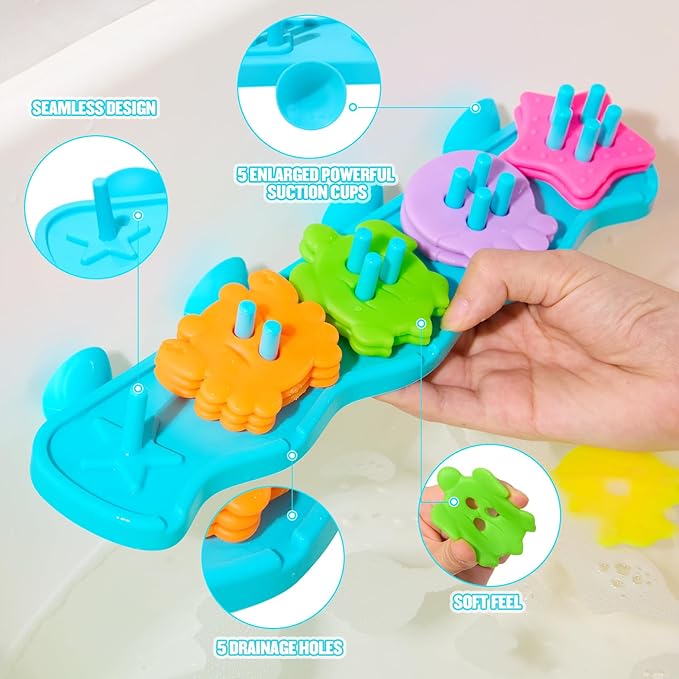 Baby Bath Toys for Kids Ages 1-3, Mold Free Bath Toys for Toddler 2-4 Educational Color Shape Sorter & Stacking with 20 Floating Pieces, Toddler Bathtub Toys with Mesh Bag for Girls Boys Gifts