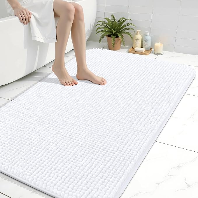 Arotive Bathroom Rugs 40" x 32", Ultra Soft Absorbent Chenille Bath Rugs, Rubber Backing, Machine Washable Bath Mats for Bathroom Floor, Tub and Shower, Home Decor Accessories, White