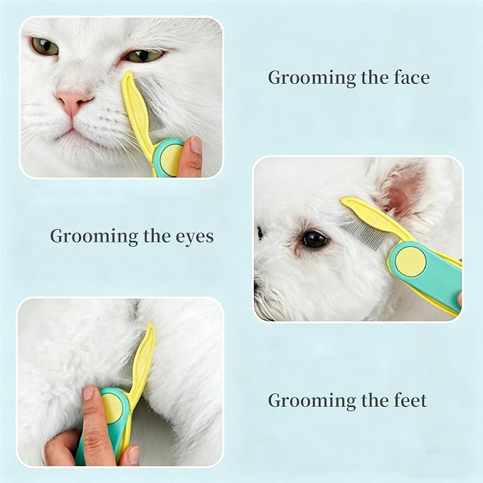 Foldable Dual-Head Tear Stain Remover Eye Comb for Small Dogs Cats Hamsters Grooming Tool, Fit Yorkie, Shih Tzu, Maltese, Poodle, Cockapoo ， Puppy Essentials, Flea Brush (Purple)