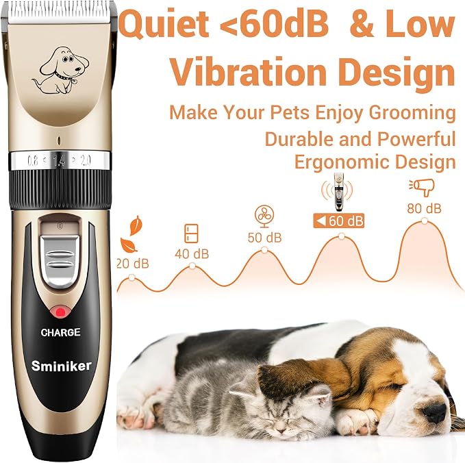 Sminiker Professional Rechargeable Cordless Dogs Cats Horse Grooming Clippers - Professional Pet Hair Clippers with Comb Guides for Dogs Cats Horses and Other House Animals Pet Grooming Kit