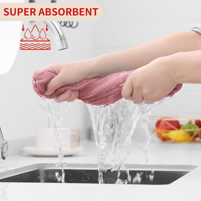 Homaxy 100% Cotton Waffle Weave Kitchen Dish Cloths, Ultra Soft Absorbent Quick Drying Dish Towels, 12 x 12 Inches, 18-Pack, Dried Rose