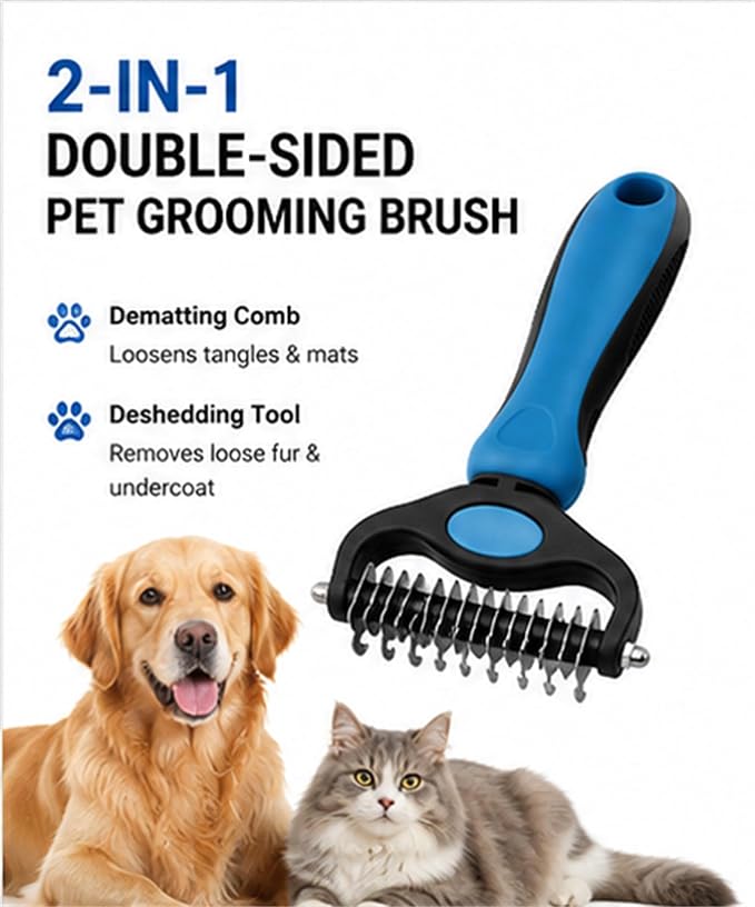 Nolaras Dog Grooming Tool, Professional Deshedding Tool Dogs & Cats - Gentle, Efficient & Fur, Pet Grooming Brush, Dog & Cat Grooming Tool，Blue：Large