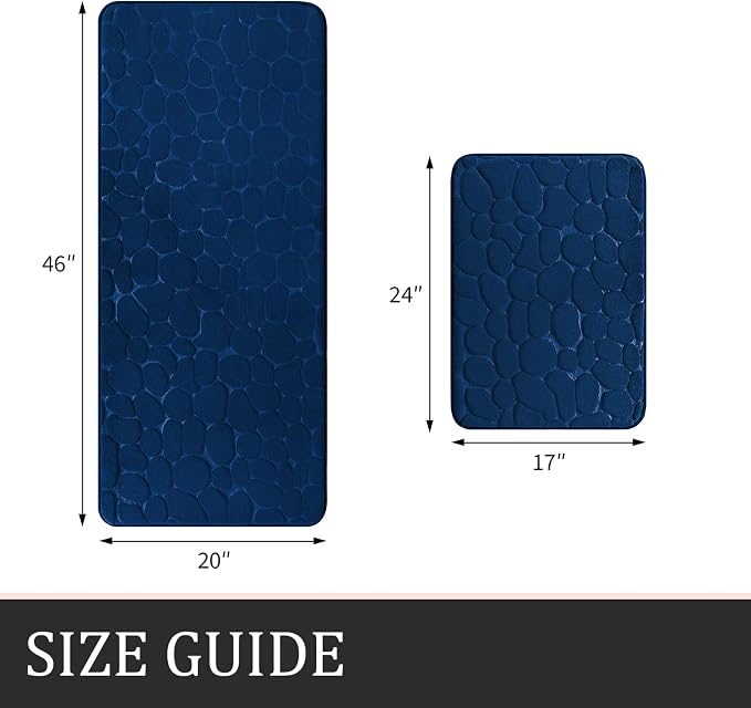 YIHOUSE Bathroom Rugs Mat Set, Memory Foam Bath Mat 2 Piece Navy Blue | 17x24&20x46, Non Slip, Water Absorbent, Washable, Bath Mat For Bathroom, Sink and Toilet
