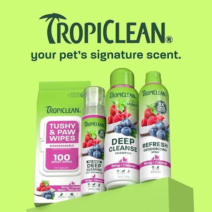 TropiClean Dog Perfume, Berry & Coconut Scented Dog Deodorizing Spray, 3X Long-Lasting Scent, After Bath Cologne & Detangling Spray, 10oz