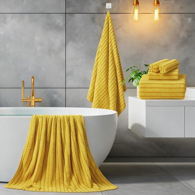 Mistyrose Bath Towels,4 Pack Turmeric 35"x70" Large Bath Towels Microfiber Absorbent XL Bath Sheets Super Soft Towels for Bathroom Quick Dry Oversized Shower Towels for Family Hotel Spa Gym