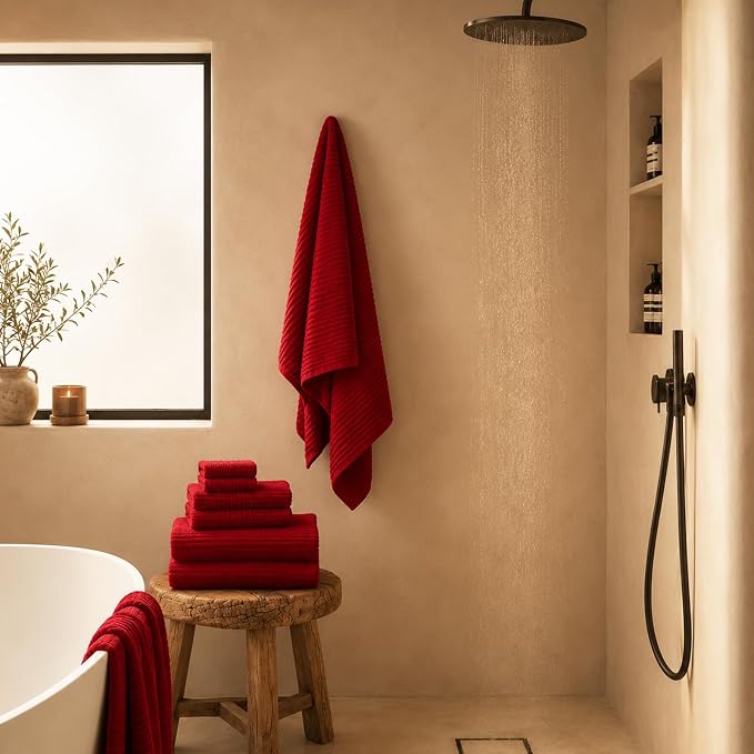 6-Piece Bath Towel Set(30"x60"), 2 Large Bath Towel Sheets, 2 Hand Towels and 2 Washcloths - Highly Absorbent Quick Dry Microfiber,Ultra Soft Towel Set for Bathroom (Red)