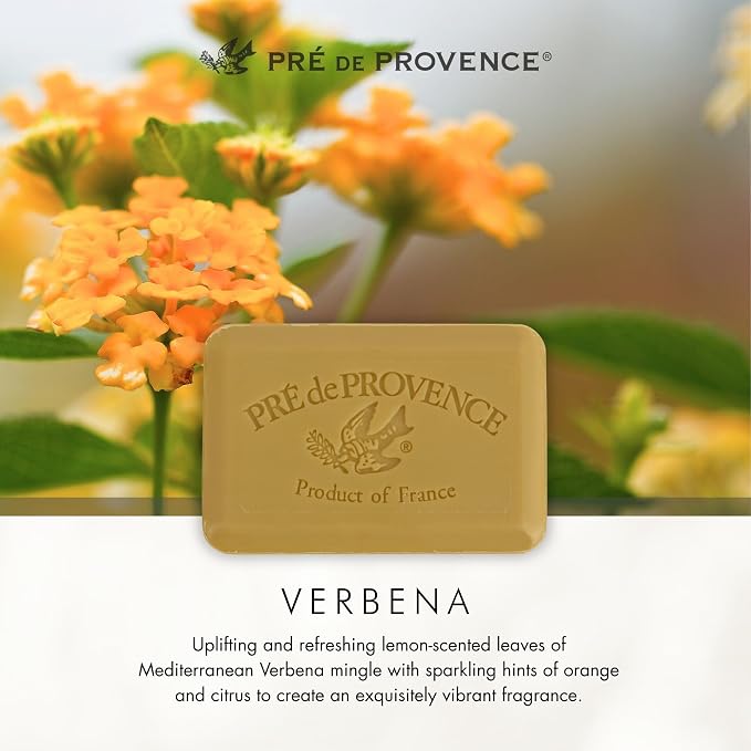 Pre de Provence Artisanal French Moisturizing Soap Bar, Shea Butter Enriched, Quad Milled for Long Lasting Rich Smooth Lather, 5.3 Ounce, Verbena