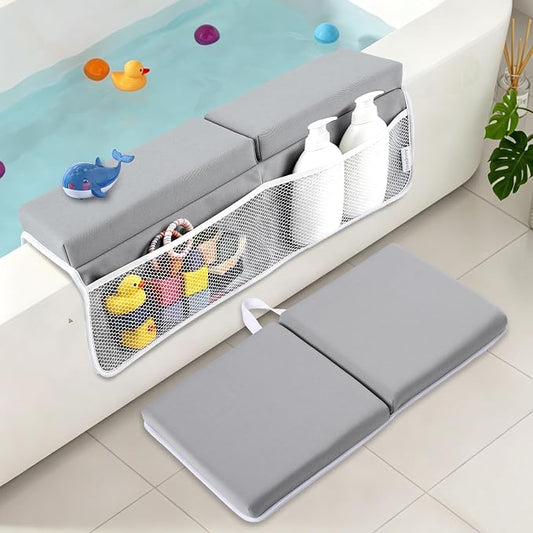 Bath Kneeler and Elbow Rest Pad Set, Gray 1.6" Thick Comfortable Kneeling Cushion with Organizer Pockets - Quick Drying, Foldable, Non-Slip for Bathing Time