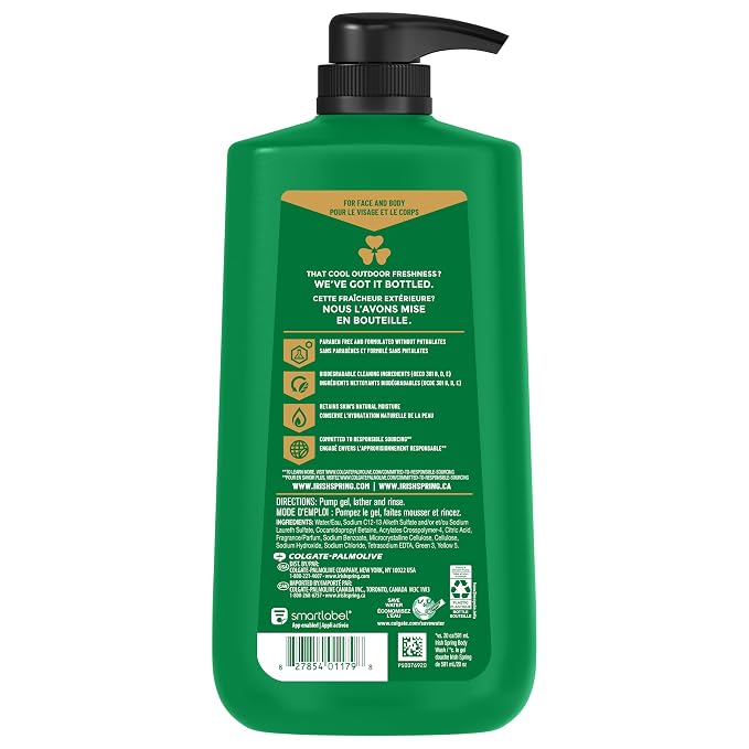 Irish Spring Active Scrub Exfoliating Body Wash for Men, 24-Hour Fresh, Biodegradable Ingredients, Paraben Free, Cool Fresh Scent, 30 fl oz Pump Bottle (Pack of 4)