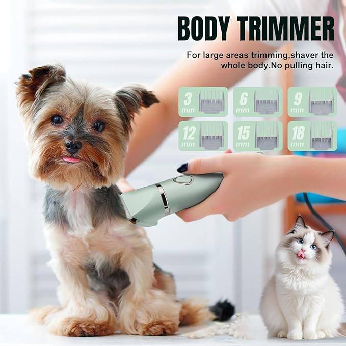 Lanumi 4 in 1 Dog Pet Clipper Trimmer Set Rechargeable Paw Trimmer Low Noise Nail Grinder Dog Cat Shaver for Grooming Paws, Face,Matted Hair