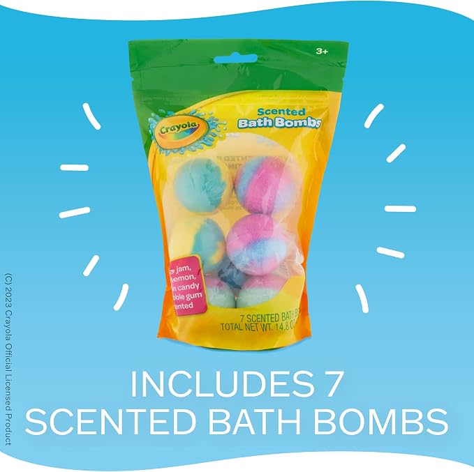 Crayola Colorful Scented Bath Bombs for Kids, Color You Bath Non-Toxic Bathbomb Fizzies for Boys Girls Holiday Stocking Stuffer, Grape Jam, Laser Lemon, Cotton Candy, & Bubble Gum Scents (Pack of 2)