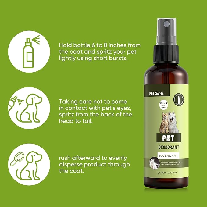 Dog Deodorizing Spray, Dog Spray for Smelly Dogs, Dog Smell Good Spray, Clean & Fresh Scent, 100ml/3.42fl.oz