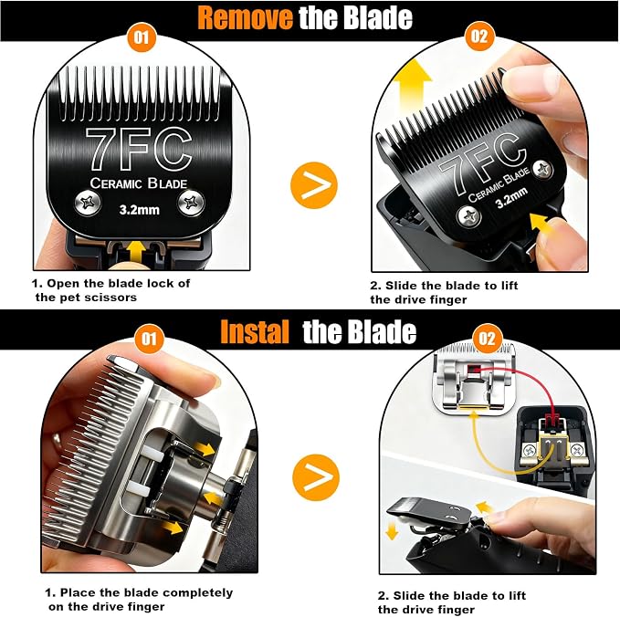 Dog Grooming Clipper Blades Replacement for Andis Dog Clipper,7FC Blade (3.2mm) | Dog Clipper Blades Compatible with Most Oster A5, Wahl KM Series Pet Clippers
