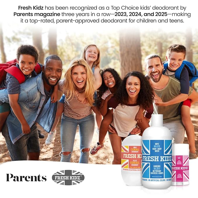 Fresh Kidz Boys Red Body Wash & Shampoo, 16.9 fl oz – Aluminum & Baking Soda Free Kids Body Wash for Boys, Teens & Tweens, Gentle Daily Cleanser for Sensitive Skin, Fresh Woody Musk Scent
