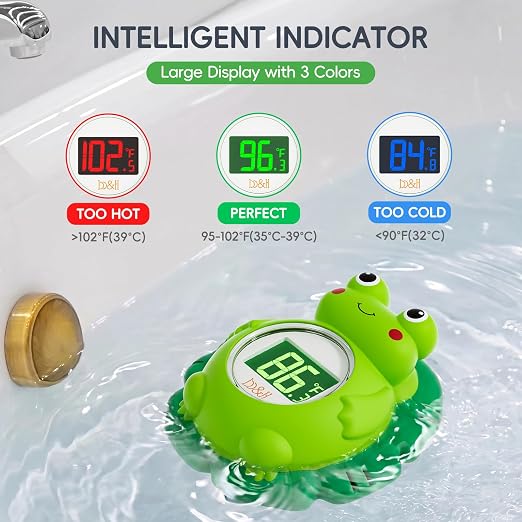 b&h Rechargeable Baby Bath Thermometer, Floating Safety Toddlers Bathtub Thermometer for Accurately Measuring Toddler’s Tub Water Temperature, Newborn Shower Essentials, Cute Frog