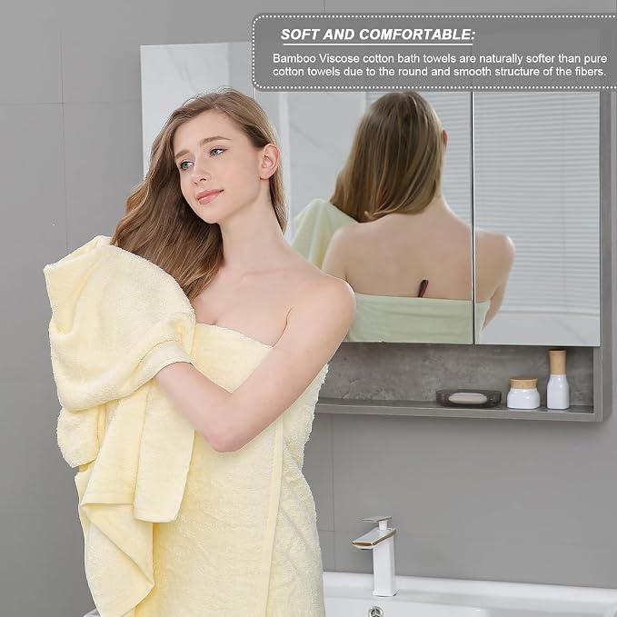 Aibaser Viscose from Bamboo and Cotton Bath Towels Set of 6-27x54 Inch Ultra Soft, Highly Absorbent Large Shower Towels for Bathroom, Spa & Gym (6 Piece Set) (Yellow)
