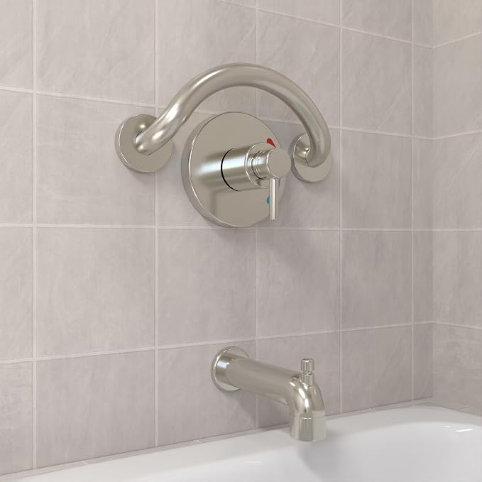 HEALTHCRAFT Plus Crescent Grab Bar 14.3", ADA Safety - Brushed Stainless | Curved crescent design, concealed screws, decorative safety bar