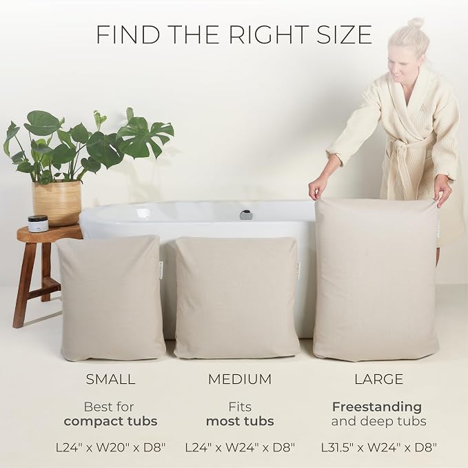 BADESOFA® Luxury Bath Pillow S - Ultra Comfortable & Quick-Drying Bath Back Pillow - Washable Full Body Bath Pillow for Bathtub - Therapeutic Head and Neck Support - Luxury Spa Cushion in Beige