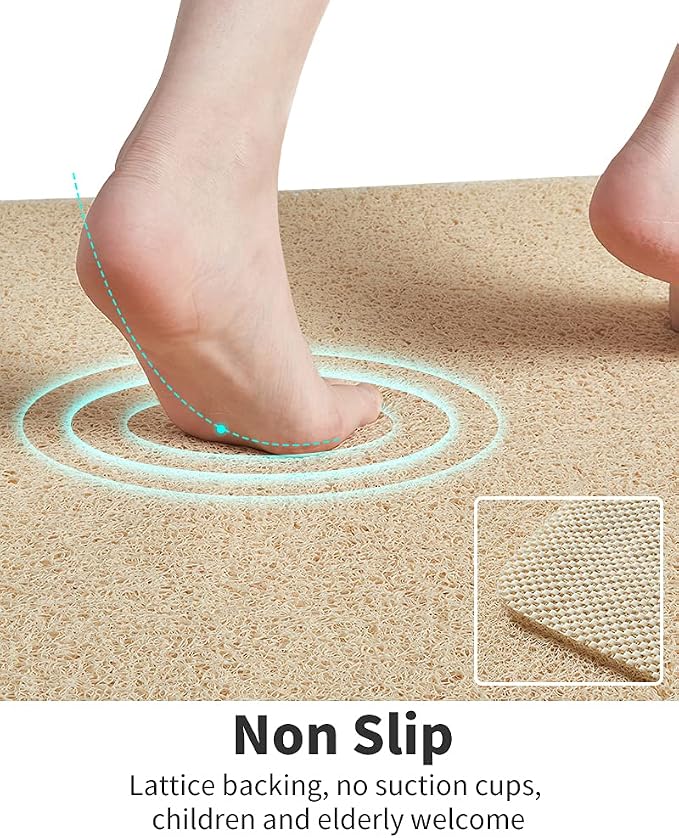 Non Slip Shower Mat, Comfortable Bath mat for Textured Surface,Quick Drying Easy Cleaning Shower Floor Mat for Wet Area,Without Suction Cups Beige 24 x 24