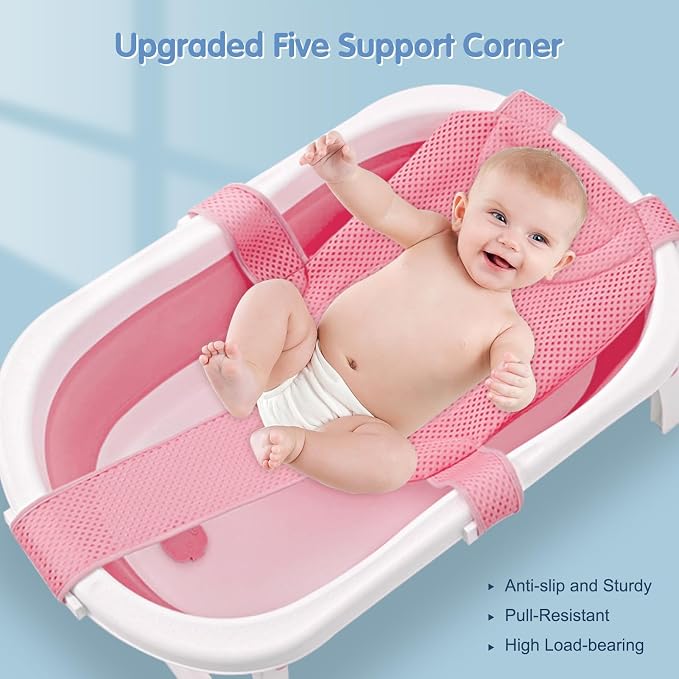 Colorlife Baby Bath Seat Support Net Infant Bathing Seat Support Mat, Adjustable Comfortable Non-Slip Five-Pointed Baby Shower Net Bathtub Sit Up Mesh for Newborn 0-6 Months-Pink(No Bathtub)