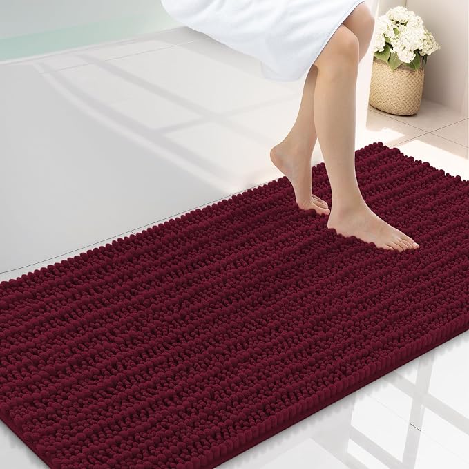 Smiry Bathroom Rugs Mat 47x24, Extra Soft Absorbent Chenille Bath Rugs, Non Slip Rubber Backing Machine Washable Quick Dry Bath Mats for Bathroom Floor, Tub, Shower, Home Decor Accessories, Burgundy
