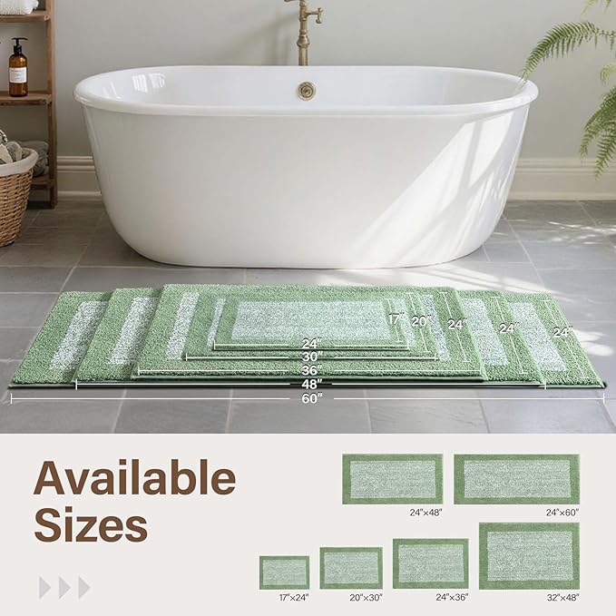 80x24 Large Bathroom Rugs Washable Non Slip, Green Bath Mat for Bathroom Floor Tub, Soft Absorbent Quick Dry Mats for Shower, Bathtub,Home Decor