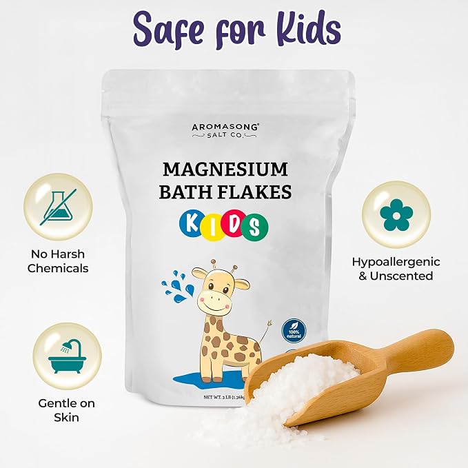 Aromasong Magnesium Flakes for Kids Bath – 12 LB Resealable Bag | Pure Dead Sea Salt Bath Flakes for Kids, Toddlers & Babies | Gentle Calming Epsom Salt Alternative | Soothing Bedtime Detox Soak