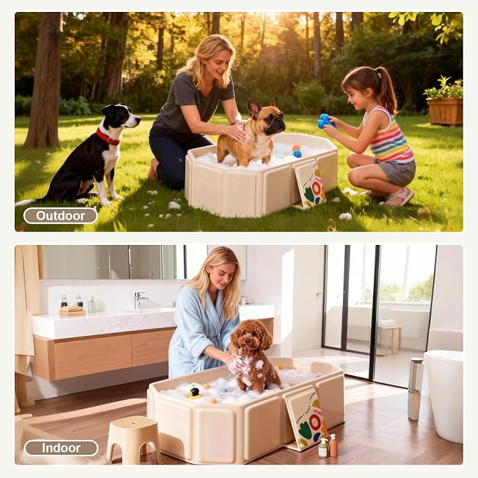 Foldable Dog Bathtub for Small to Medium Dogs & Cats, Collapsible Pet Bath Tub with Side Drain Plug, Portable Puppy Wash Tub, Rigid Panels, Fold-Flat for Carry & Storage