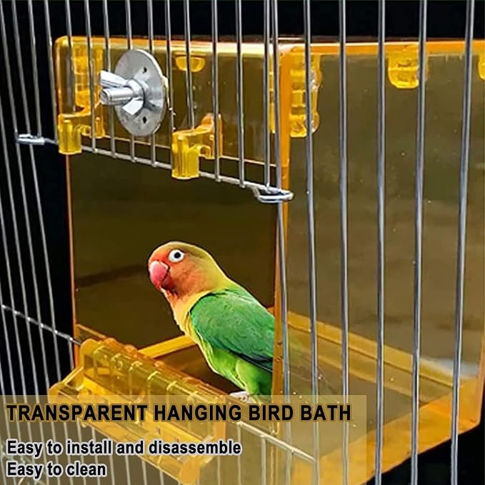 kathson Parrot Bath Box Hanging Bird Bathtub Tub Bath Acrylic No-Leakage Shower Box Bowl Cage Accessory for Small Pet Bird Parakeet Canary Cockatiels Budgies Lovebirds