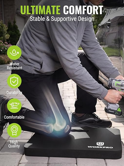 WORKPRO Extra Thick Kneeling Pad, Soft NBR Foam Cushioning for Knee, Large Foam Kneeler Mat for Gardening, Bathing Baby, Exercise, Workout Supplies, 17.5 x 11 x 1.5 in (Black, 1 Pack) | Soft NBR Foam Cushioning for Knee, Large Foam Kneeler Mat, For Gar...