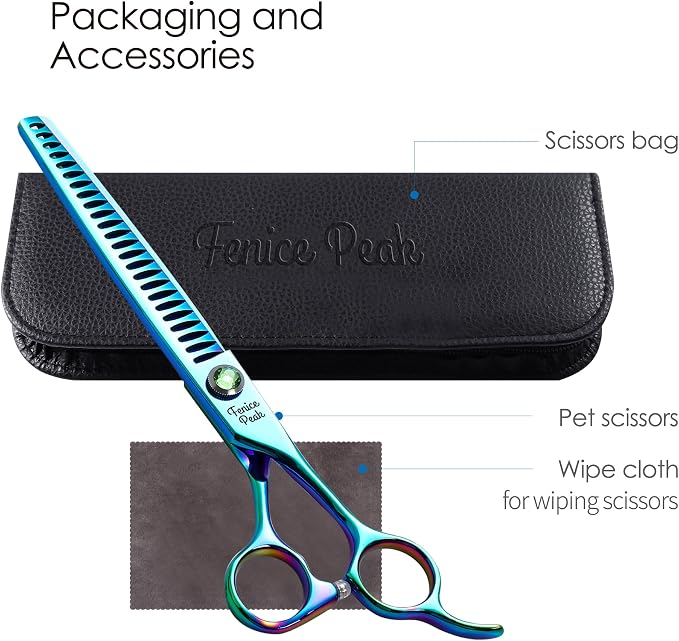 7.5'' Green Chunker Dog Grooming Scissors Pet Shears with Ergonomic Offest Handle and Simulated Emerald Screw 440C Grooming Scissors Trimming Shears Durable and Sharp