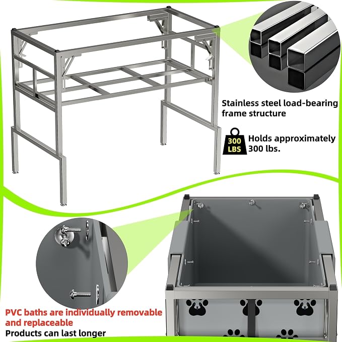 Dogvingpk Portable Foldable Elevated Dog Bathtub, 300 lb Capacity with Drain for Bathing Grooming Medium and Large Dogs, Indoor Outdoor Use (2 PVC-TUB-L)