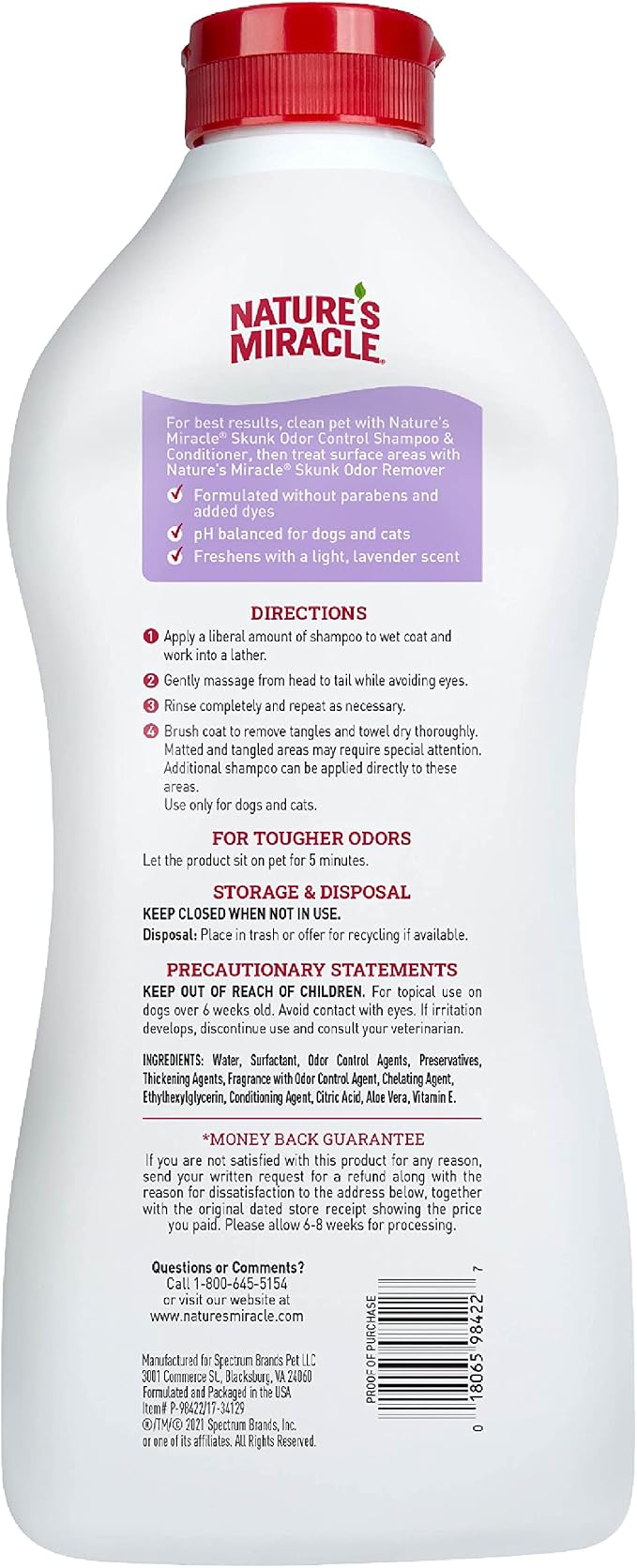 Nature's Miracle Skunk Odor Control Shampoo & Conditioner Lavender Scent 32 Ounces, Odor Control Formula (Pack of 2)