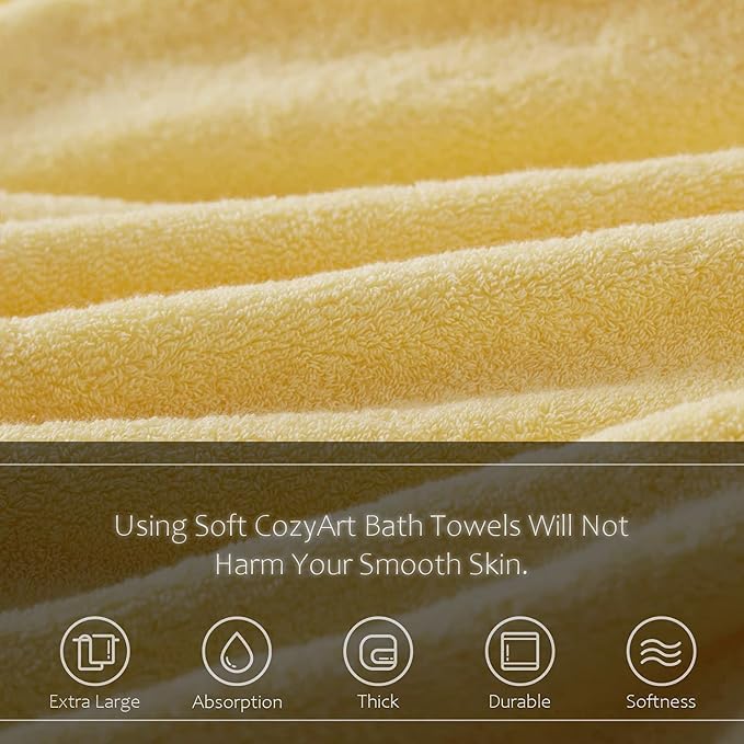 COZYART Luxury Yellow Bath Towels Set, Cotton Hotel Large Towels for Bathroom, Thick Bathroom Sets of 3 with 1 Bath Towel, 1 Hand Towel, 1 Washcloth, 650 GSM