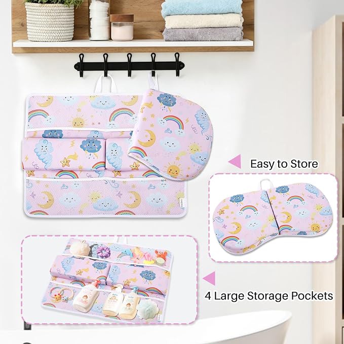 Bath Kneeler and Elbow Rest Pad Set, 1.6'' Thick, Quickly Dry, Bathtub Kneeler Pad with Bath Accessories Storage, Bath Kneeling Pad and Elbow Pad for Tub