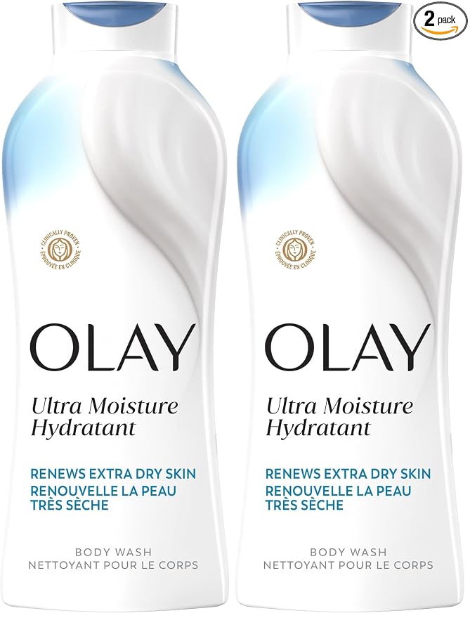 Olay Body Wash for Women, Ultra Moisture, For Extra Dry Skin, 24hr Moisturizing, Hydrating & Refreshing, B3 Vitamin Complex, Free of Parabens & Phthalates, Scented, 22 fl oz,(Pack of 2)